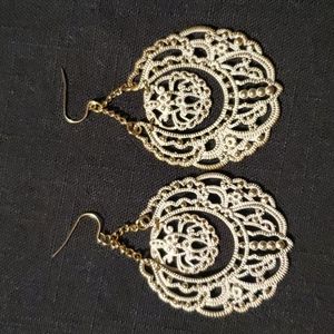 Gold cream vintage ornamental lace earrings